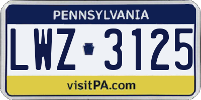 PA license plate LWZ3125