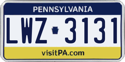 PA license plate LWZ3131