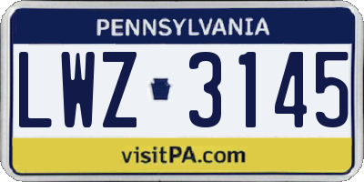 PA license plate LWZ3145