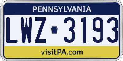 PA license plate LWZ3193