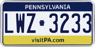 PA license plate LWZ3233