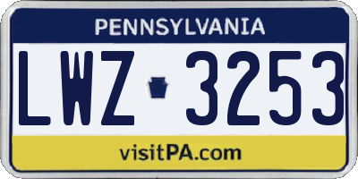 PA license plate LWZ3253