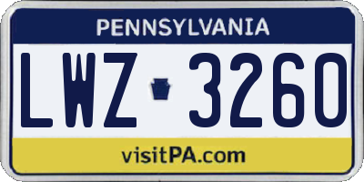PA license plate LWZ3260