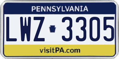 PA license plate LWZ3305