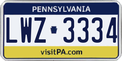 PA license plate LWZ3334
