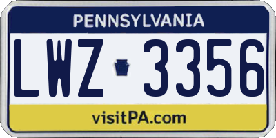 PA license plate LWZ3356