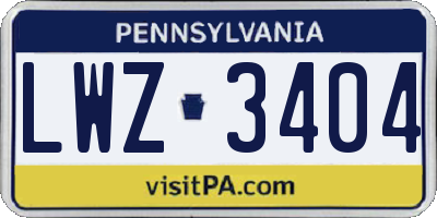 PA license plate LWZ3404