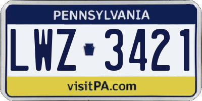 PA license plate LWZ3421