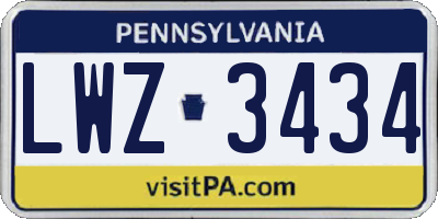 PA license plate LWZ3434