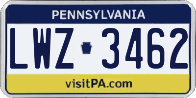 PA license plate LWZ3462