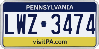 PA license plate LWZ3474