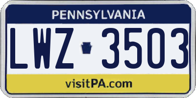 PA license plate LWZ3503