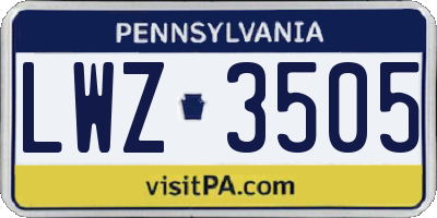 PA license plate LWZ3505