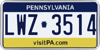 PA license plate LWZ3514