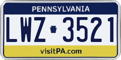 PA license plate LWZ3521