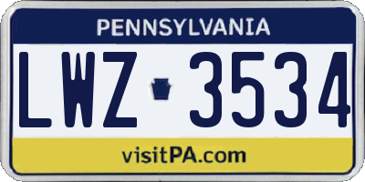 PA license plate LWZ3534