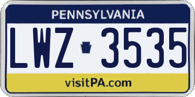 PA license plate LWZ3535