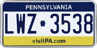 PA license plate LWZ3538