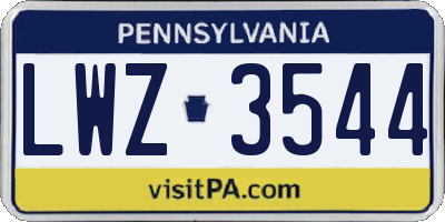 PA license plate LWZ3544