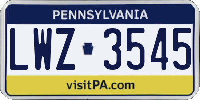 PA license plate LWZ3545