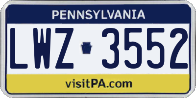 PA license plate LWZ3552