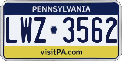 PA license plate LWZ3562