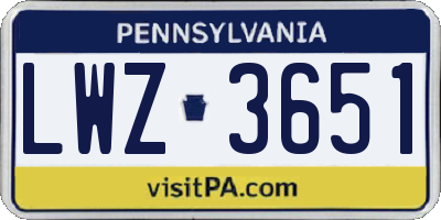 PA license plate LWZ3651