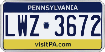 PA license plate LWZ3672