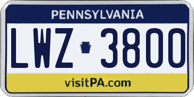 PA license plate LWZ3800