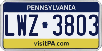 PA license plate LWZ3803