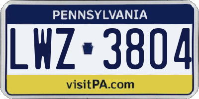 PA license plate LWZ3804