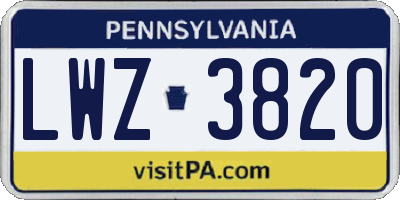 PA license plate LWZ3820