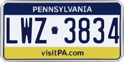 PA license plate LWZ3834