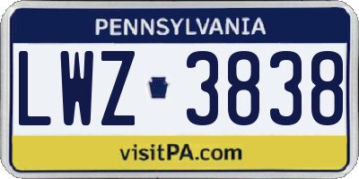 PA license plate LWZ3838