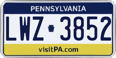 PA license plate LWZ3852