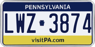 PA license plate LWZ3874