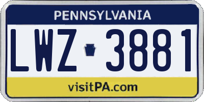 PA license plate LWZ3881