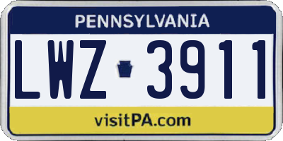 PA license plate LWZ3911