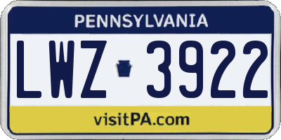 PA license plate LWZ3922