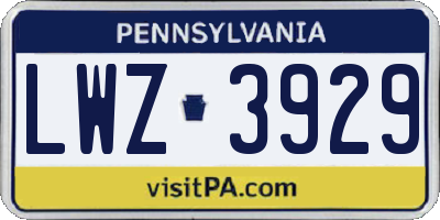 PA license plate LWZ3929