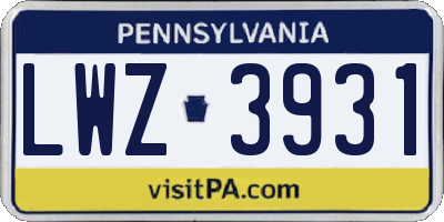 PA license plate LWZ3931