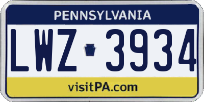 PA license plate LWZ3934