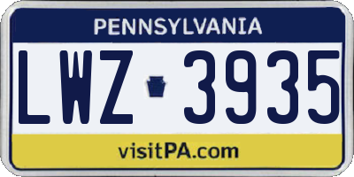 PA license plate LWZ3935