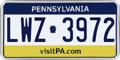 PA license plate LWZ3972