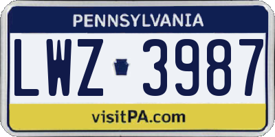 PA license plate LWZ3987