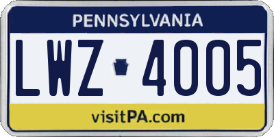 PA license plate LWZ4005