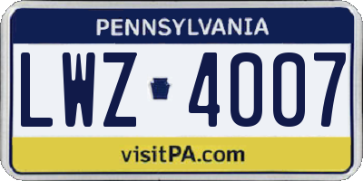 PA license plate LWZ4007