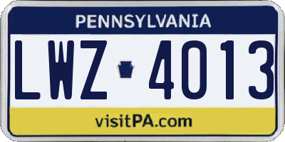 PA license plate LWZ4013