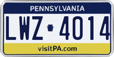 PA license plate LWZ4014