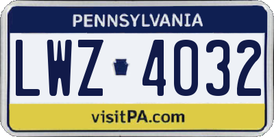 PA license plate LWZ4032